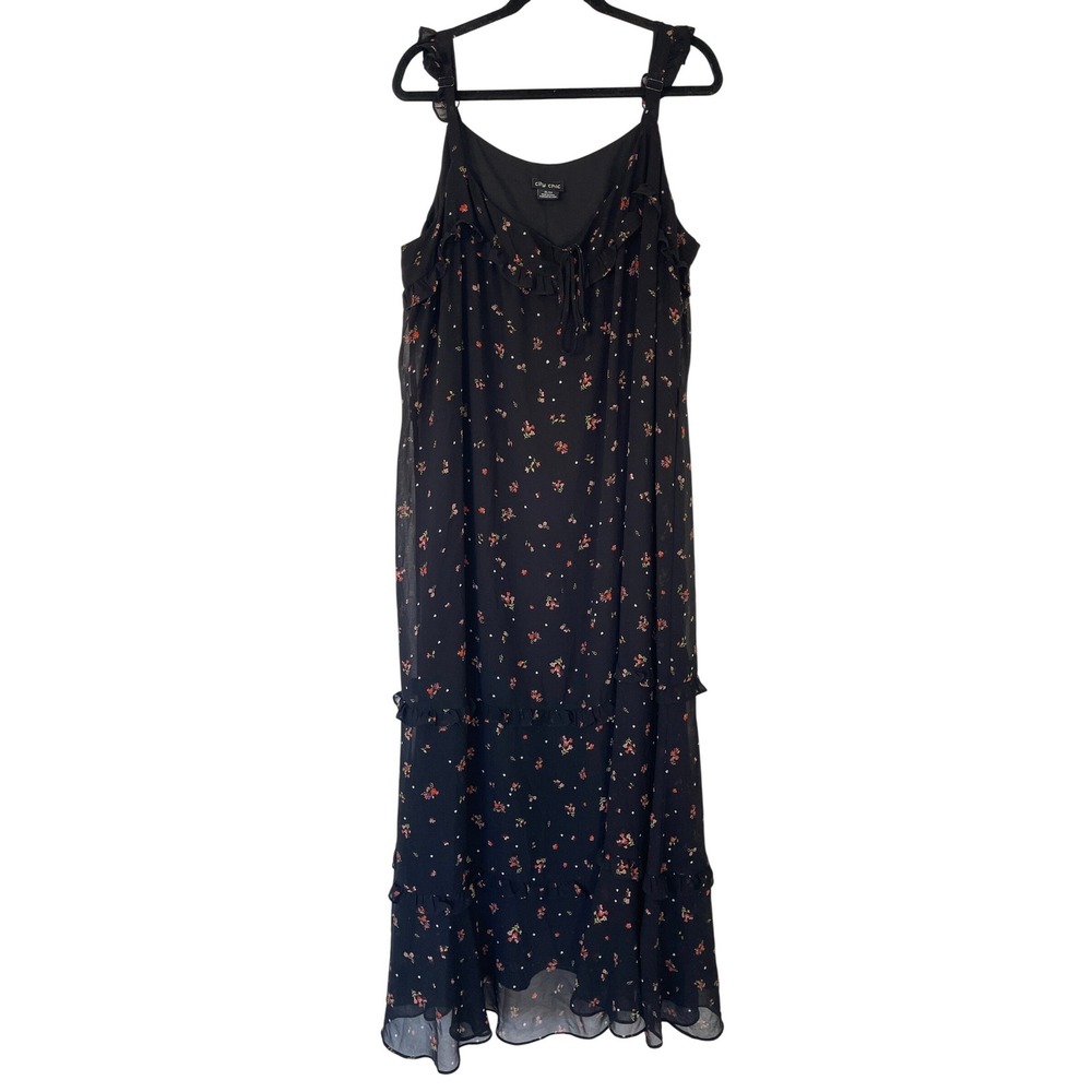 City Chic‎ Black Floral Ruffle Tiered Maxi Dress Plus Size XL 22 Feminine Garden